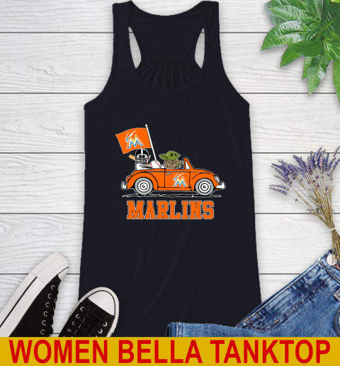 MLB Baseball Miami Marlins Darth Vader Baby Yoda Driving Star Wars Shirt Racerback Tank 10