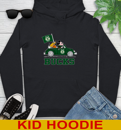NBA Basketball Milwaukee Bucks Pluto Mickey Driving Disney Shirt Youth Hoodie 2