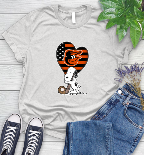 Baltimore Orioles MLB Baseball The Peanuts Movie Adorable Snoopy Women's T-Shirt