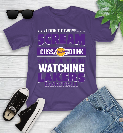 Los Angeles Lakers NBA Basketball I Scream Cuss Drink When I'm Watching My Team Youth T-Shirt 3