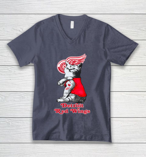 NHL My Cat Loves Detroit Red Wings Hockey V-Neck T-Shirt 7