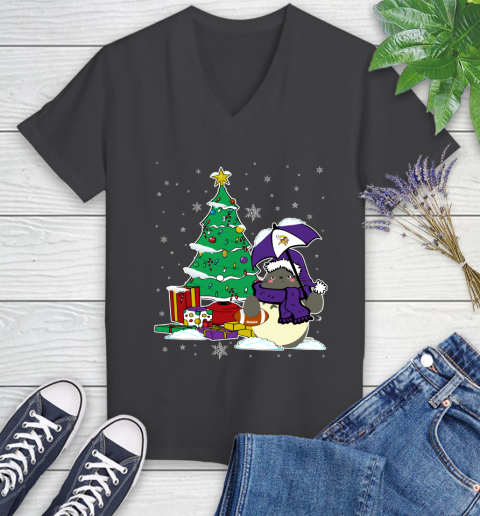 Minnesota Vikings NFL Football Cute Tonari No Totoro Christmas Sports Women's V-Neck T-Shirt 8