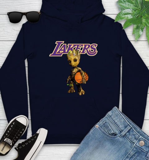 Los Angeles Lakers NBA Basketball Groot Marvel Guardians Of The Galaxy Youth Hoodie 4