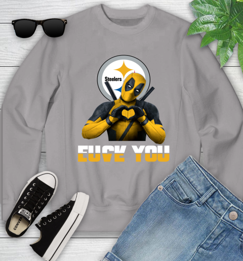 NHL Pittsburgh Steelers Deadpool Love You Fuck You Football Sports Youth Sweatshirt 3