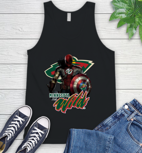 NHL Captain America Thor Spider Man Hawkeye Avengers Endgame Hockey Minnesota Wild Tank Top 2