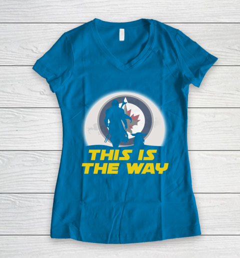 Winnipeg Jets NHL Ice Hockey Star Wars Yoda And Mandalorian This Is The Way Women's V-Neck T-Shirt 5