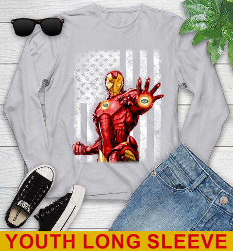 New York Jets NFL Football Iron Man Avengers American Flag Shirt (1) Youth Long Sleeve 5