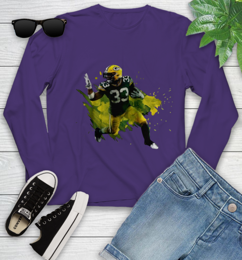 Aaron Jones Running Green Bay Packers Youth Long Sleeve 4