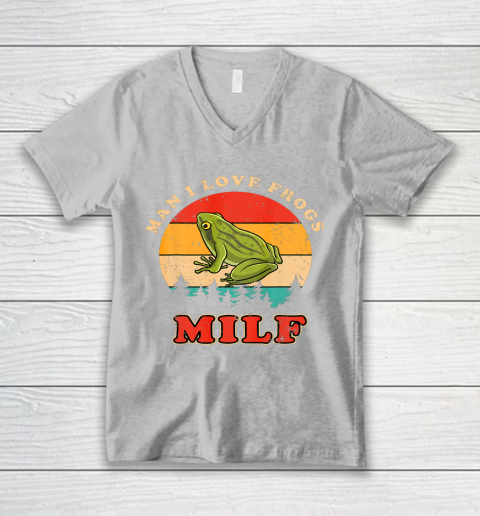 MILF Man I Love Frogs Funny Retro Frog V-Neck T-Shirt 3