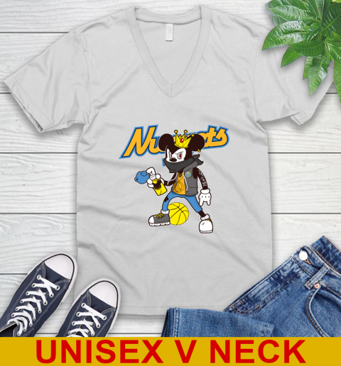 Denver Nuggets NBA Basketball Mickey Peace Sign Sports V-Neck T-Shirt