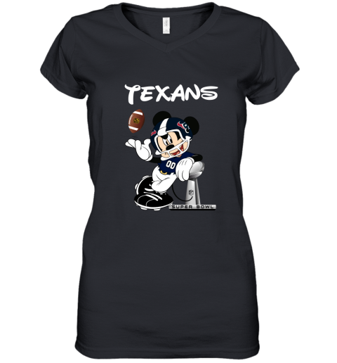Mickey Texans Taking The Super Bowl Trophy Football Women's V-Neck T-Shirt