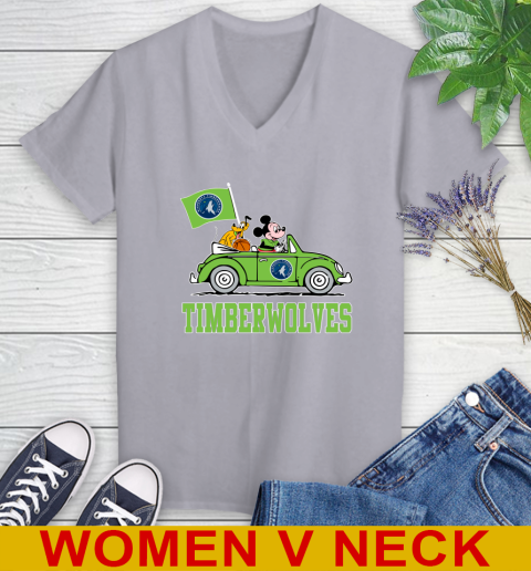 NBA Basketball Minnesota Timberwolves Pluto Mickey Driving Disney Shirt Women's V-Neck T-Shirt 5