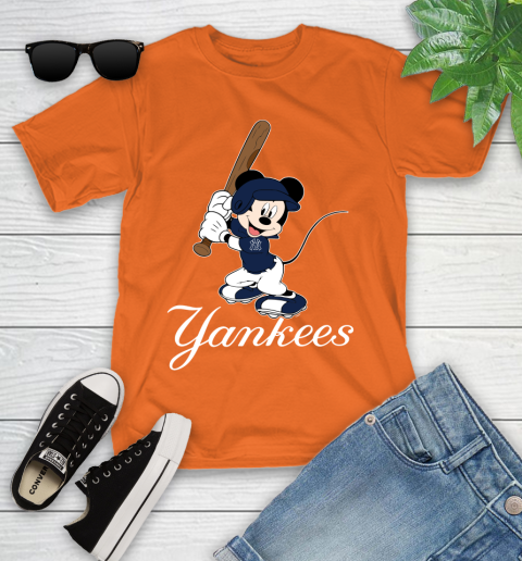 MLB Baseball New York Yankees Cheerful Mickey Mouse Shirt Youth T-Shirt 7