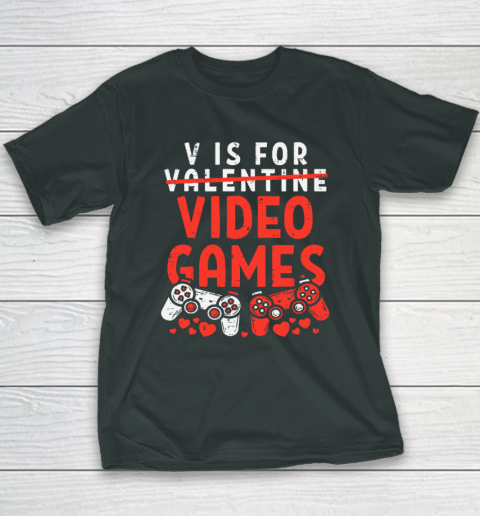 V Is For Video Games Funny Valentines Day Gamer Youth T-Shirt 3