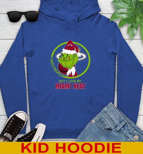 Miami Heat NBA Christmas Grinch I Hate People But I Love My Favorite Basketball Team Youth Hoodie 10