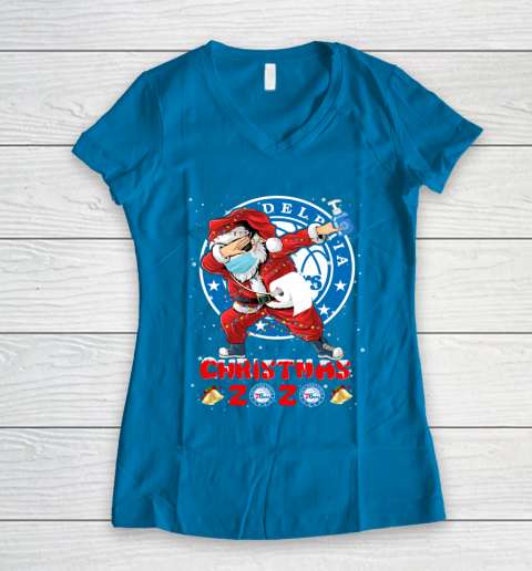 Philadelphia 76ers Funny Santa Claus Dabbing Christmas 2020 NBA Women's V-Neck T-Shirt 5