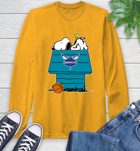 Charlotte Hornets NBA Basketball Snoopy Woodstock The Peanuts Movie Long Sleeve T-Shirt 3