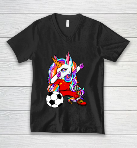 Dabbing Unicorn China Soccer Fans Jersey Chinese Football V-Neck T-Shirt