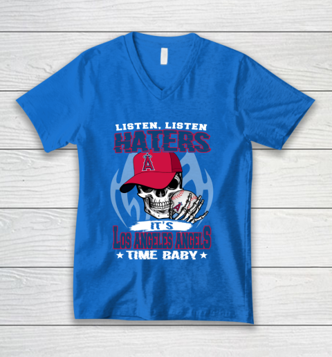 Listen Haters It is ANGELS Time Baby MLB V-Neck T-Shirt 5