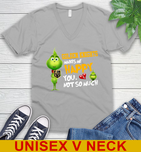 NHL Vegas Golden Knights Makes Me Happy You Not So Much Grinch Hockey Sports V-Neck T-Shirt 3
