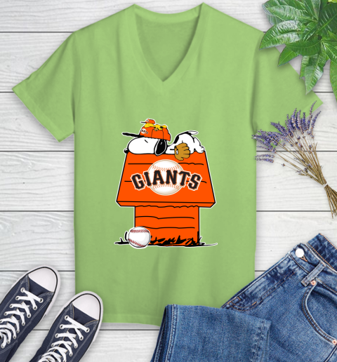 MLB San Francisco Giants Snoopy Woodstock The Peanuts Movie Baseball T Shirt_000 Women's V-Neck T-Shirt 11