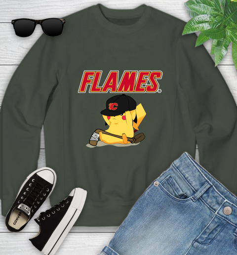 NHL Pikachu Hockey Sports Calgary Flames Youth Sweatshirt 10