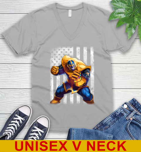 MLB Baseball Houston Astros Thanos Marvel American Flag Shirt V-Neck T-Shirt - Image 4