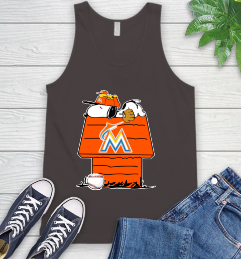 MLB Miami Marlins Snoopy Woodstock The Peanuts Movie Baseball T Shirt Tank Top 7