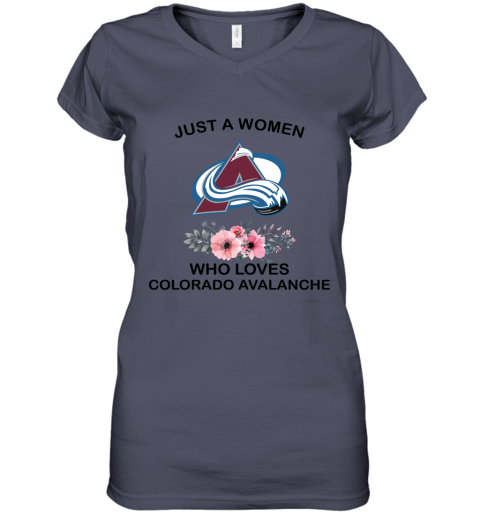 NHL Just A Woman Who Loves Colorado Avalanche Hockey Sports Women's V-Neck T-Shirt