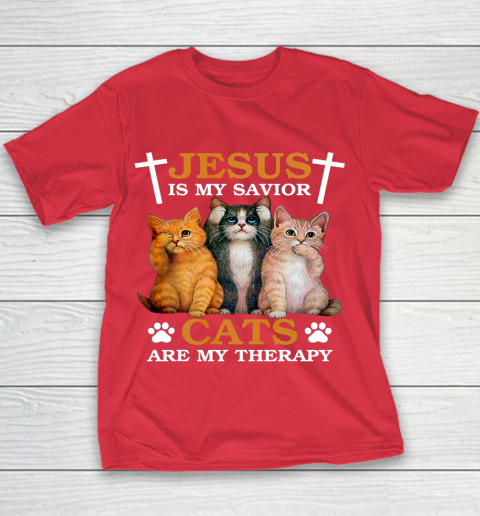 Jesus is My Savior Cat are My Therapy Christians Cat Lover Youth T-Shirt 7
