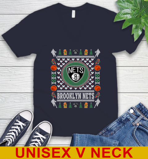 Brooklyn Nets Merry Christmas NBA Basketball Loyal Fan V-Neck T-Shirt 2