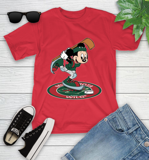 NHL Hockey Minnesota Wild Cheerful Mickey Disney Shirt Youth T-Shirt 10