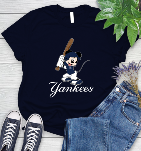 MLB Baseball New York Yankees Cheerful Mickey Mouse Shirt Women's T-Shirt 3