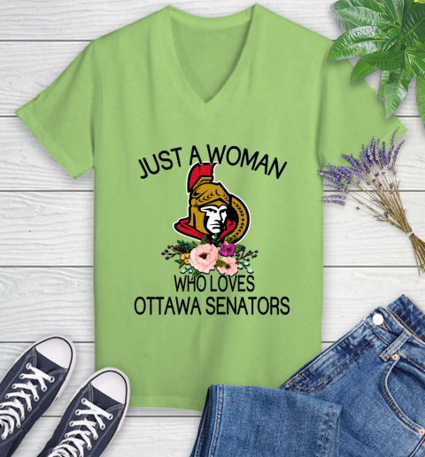 NHL Just A Woman Who Loves Ottawa Senators Hockey Sports Women's V-Neck T-Shirt 6