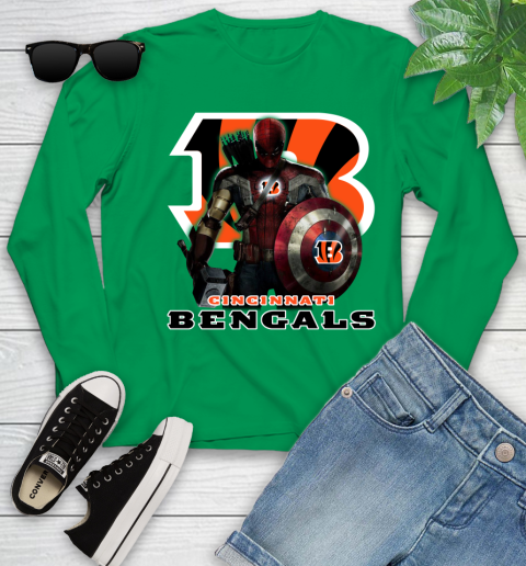 NFL Captain America Thor Spider Man Hawkeye Avengers Endgame Football Cincinnati Bengals Youth Long Sleeve 6