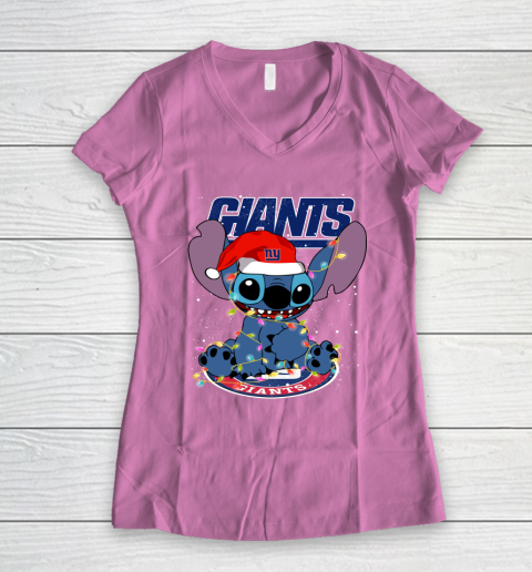 New York Giants NFL Football noel stitch Christmas Women's V-Neck T-Shirt 8