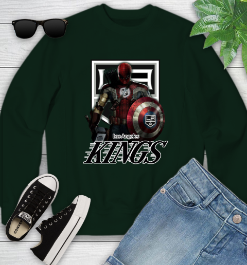 NHL Captain America Thor Spider Man Hawkeye Avengers Endgame Hockey Los Angeles Kings Youth Sweatshirt 10
