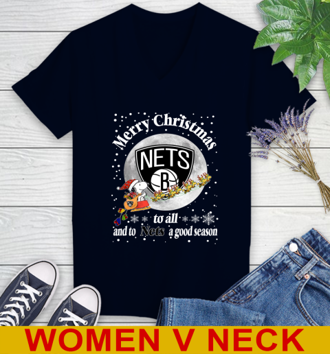 Brooklyn Nets Merry Christmas To All And To Nets A Good Season NBA Basketball Sports Women's V-Neck T-Shirt 2