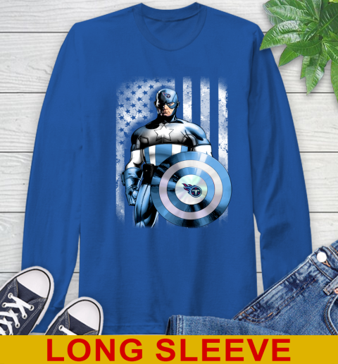 Tennessee Titans NFL Football Captain America Marvel Avengers American Flag Shirt Long Sleeve T-Shirt 11
