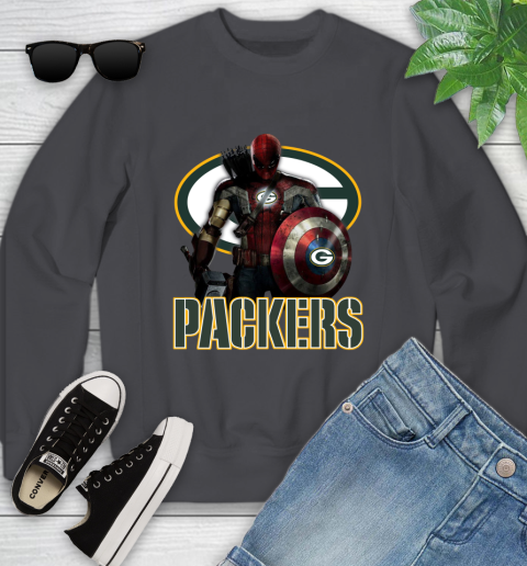 NFL Captain America Thor Spider Man Hawkeye Avengers Endgame Football Green Bay Packers Youth Sweatshirt 6
