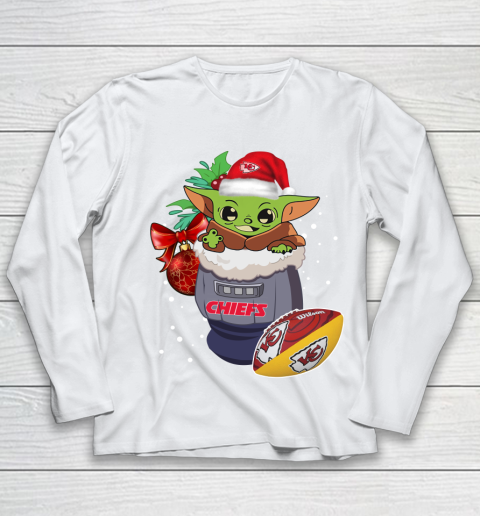Kansas City Chiefs Christmas Baby Yoda Star Wars Funny Happy NFL Youth Long Sleeve 2