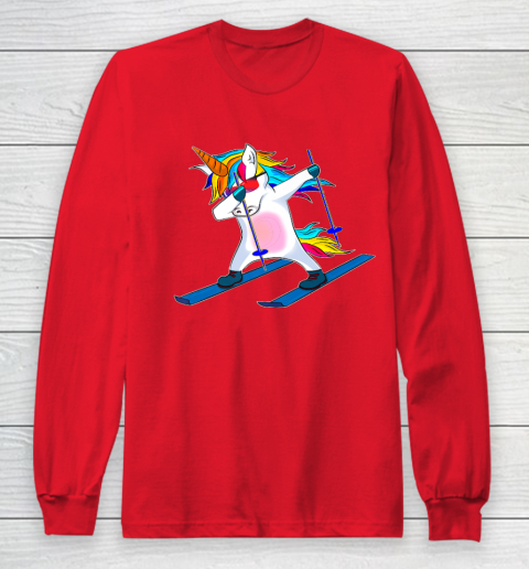 Skiing Unicorn Dabbing Funny Gift Long Sleeve T-Shirt 10