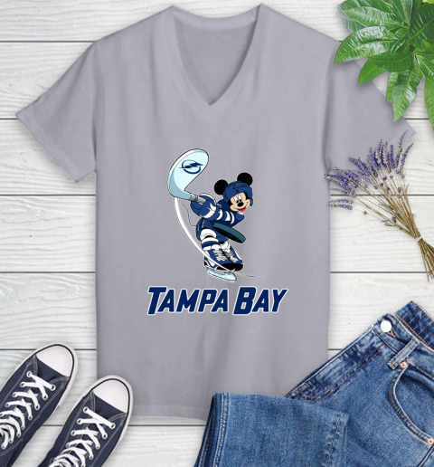 NHL Hockey Tampa Bay Lightning Cheerful Mickey Mouse Shirt Women's V-Neck T-Shirt 4