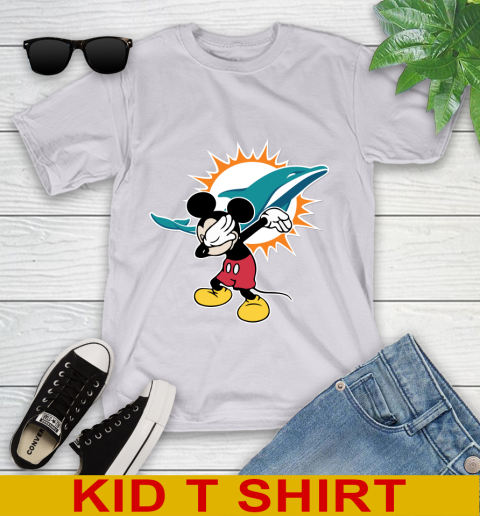 Miami Dolphins NFL Football Dabbing Mickey Disney Sports Youth T-Shirt 5
