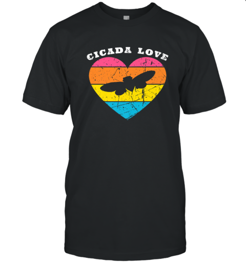 Vintage Cicada Love Retro Summer Sunset Heart T-Shirt