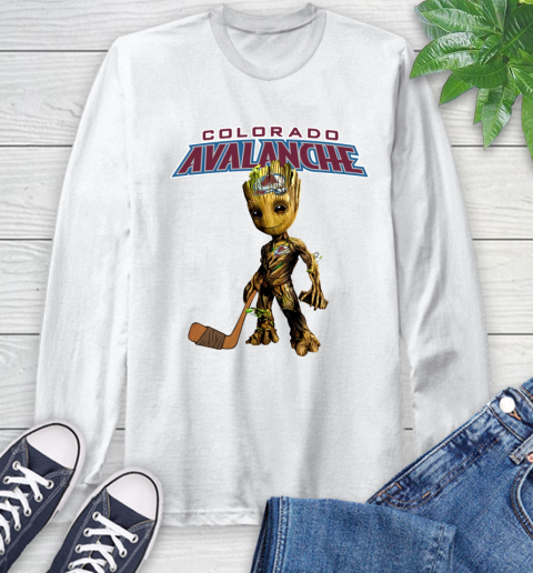 Colorado Avalanche NHL Hockey Groot Marvel Guardians Of The Galaxy Long Sleeve T-Shirt