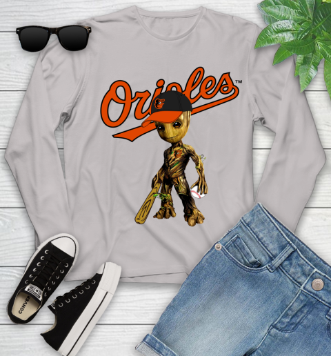 MLB Baltimore Orioles Groot Guardians Of The Galaxy Baseball Youth Long Sleeve 12