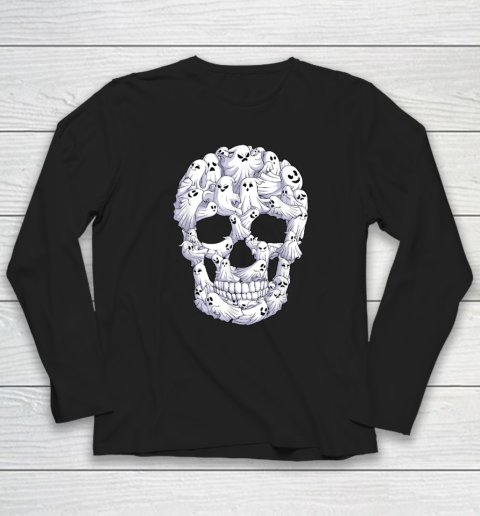 Skull Boo Ghost Funny Halloween Costume Long Sleeve T-Shirt