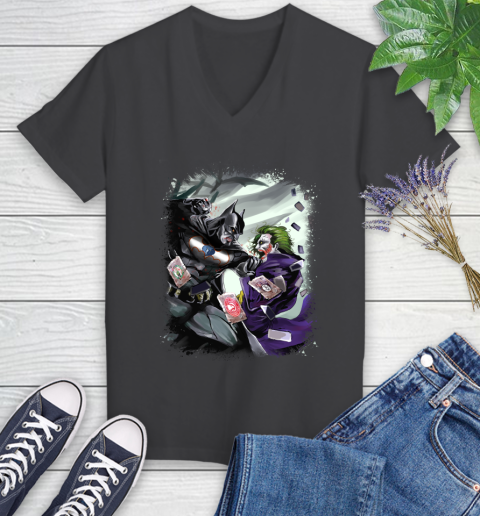 Memphis Grizzlies MLB Basketball Batman Fighting Joker DC Comics Women's V-Neck T-Shirt 8