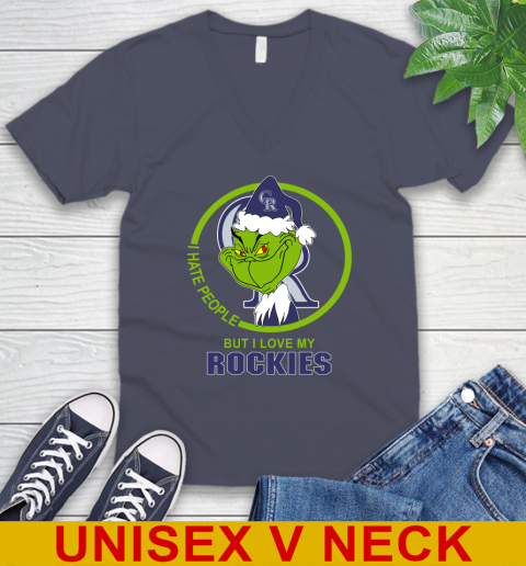 Colorado Rockies MLB Christmas Grinch I Hate People But I Love My Favorite Baseball Team V-Neck T-Shirt 8